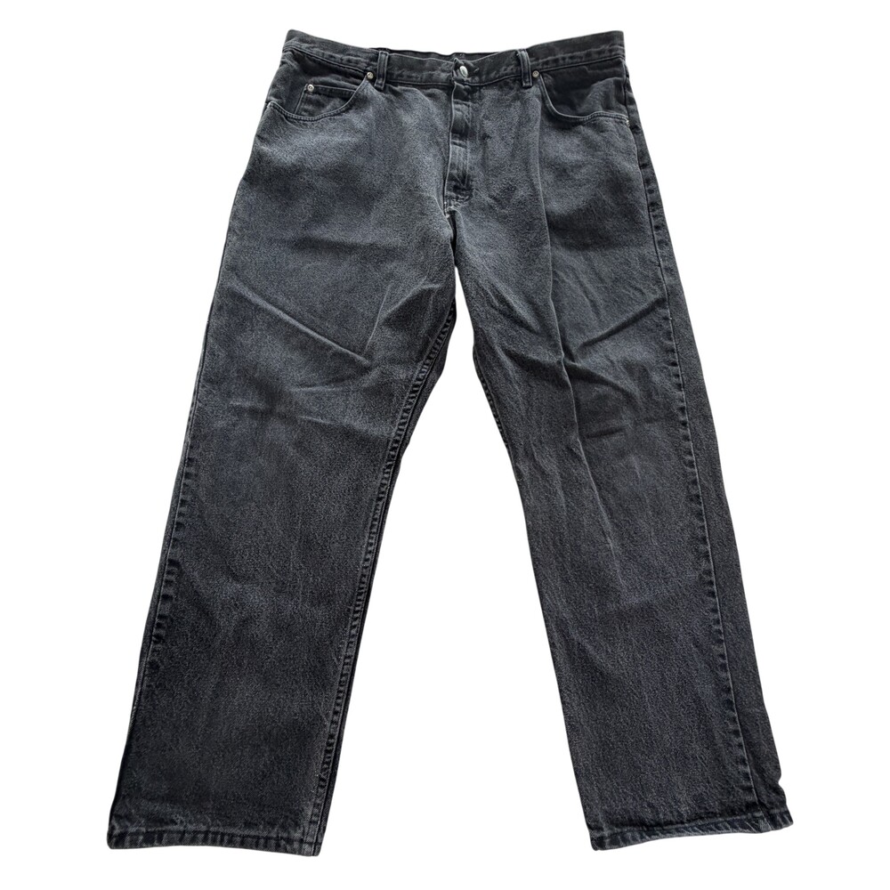 Wrangler Jeans Mens 40x30 Gray Denim Regular Fit Straight Dark Wash Distressed